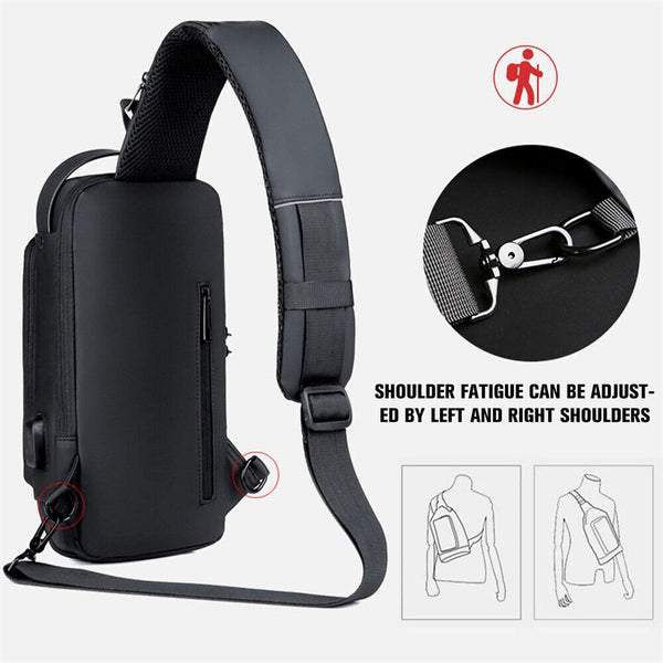 Men's Sling Crossbody Bag Anti-theft Chest Shoulder Messenger Backpack USB Port