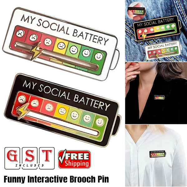 Brooch Pin My Social Battery Mood Funny Interactive Enamel Badge Lapel Pin AU