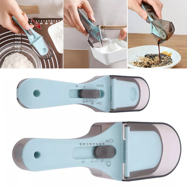 2pcs Baking Adjustable Plastic Scale Gauge Scoop Kitchen Measuring Spoons