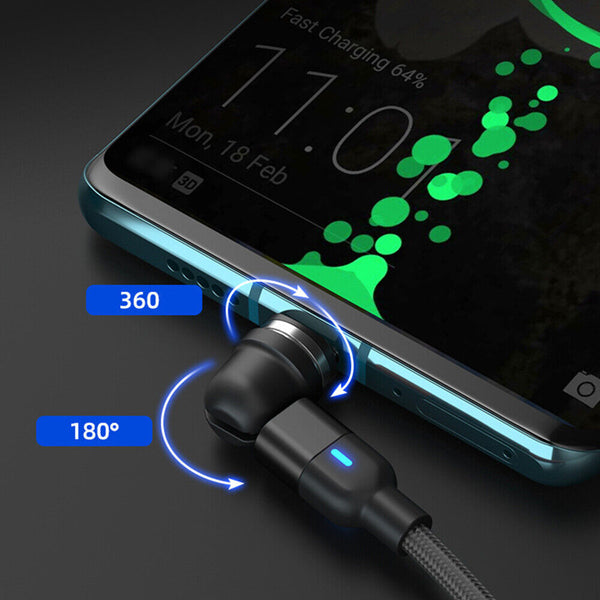 1-2PCS Magnetic 540° Cable-Rotate Phone Charger Cord Durable Nylon Braid-Fast 1M