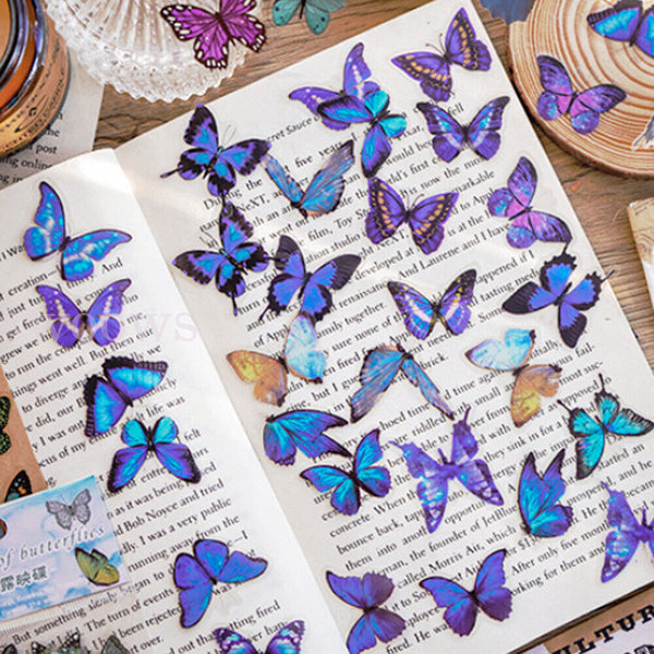 40 PCs Scrapbooking Butterfly Stickers Journal Diary PET Transparent Sticker DIY