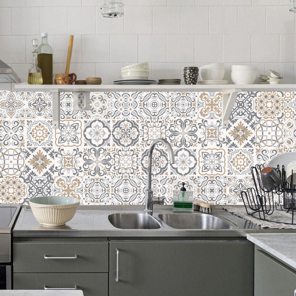 24PCS Moroccan Style Tile Wall Stickers Kitchen Bathroom Self-Adhesive Mosaic AU