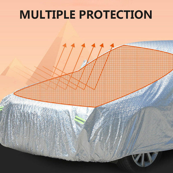 Waterproof Aluminum Car Cover 6 Layer Large Rain UV Dust Hail Resitant Full Size