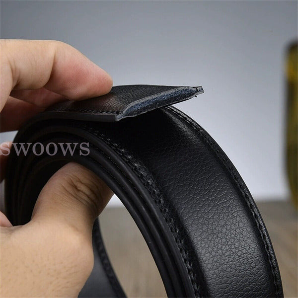 Quality Black H Belt Premium Leather Strap w/o Buckle Women Man 3.5cm width