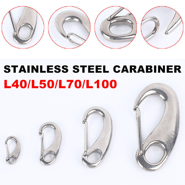 1/2x Stainless Steel Carabiner, Egg-shaped Marine Carabiner with Snap Hook