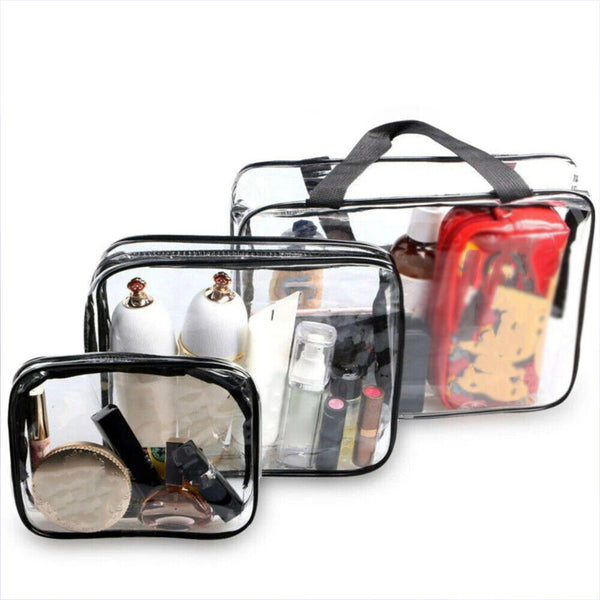 3PCS Travel Wash Bag Holder Set Cosmetic Makeup Toiletry Clear PVC Organize