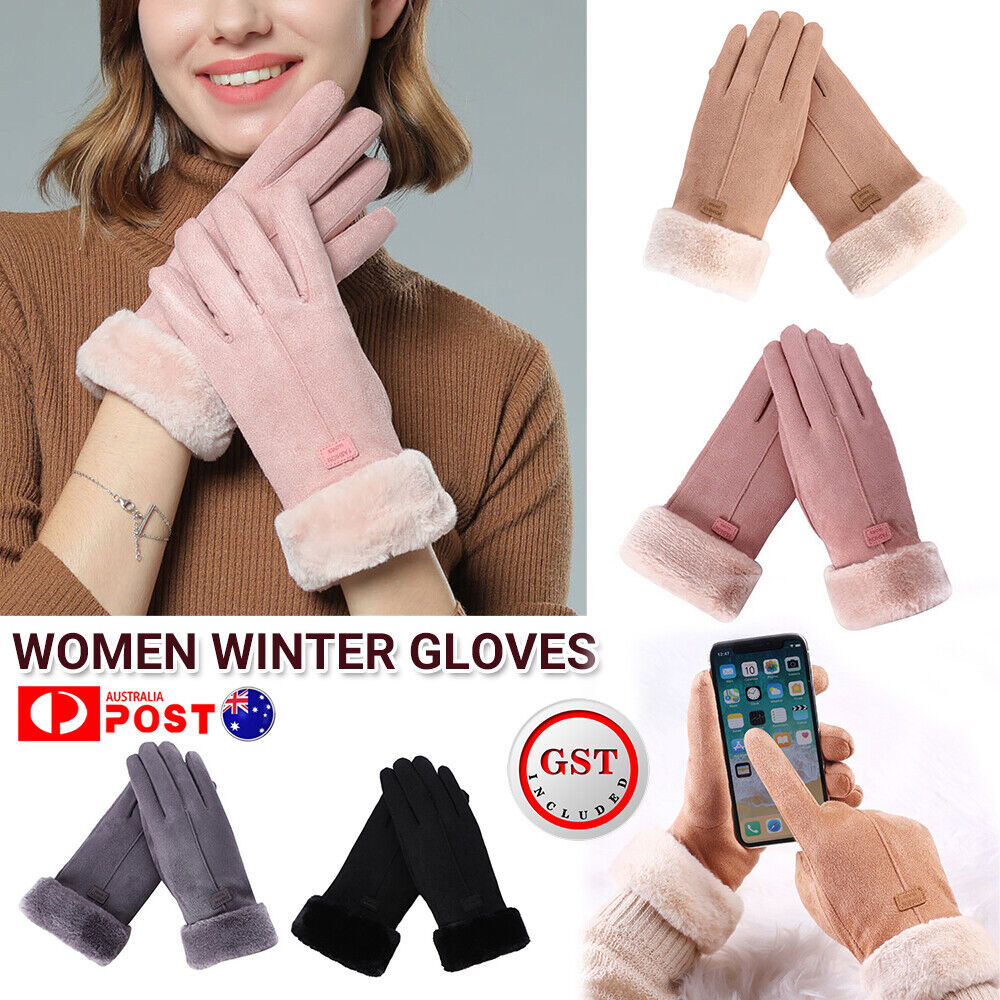 Outdoor Women Winter Gloves Thermal Sheepskin Touch Screen Warm Windproof Soft