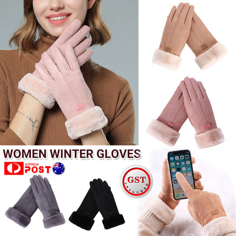 Outdoor Women Winter Gloves Thermal Sheepskin Touch Screen Warm Windproof Soft