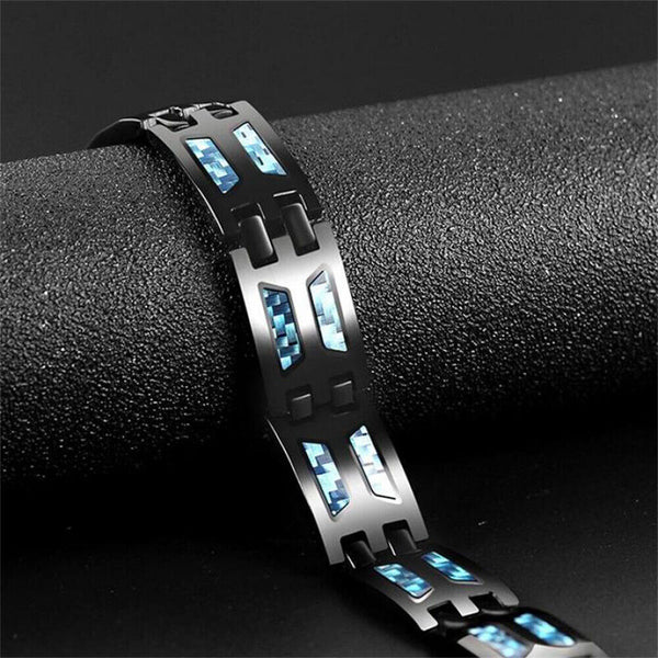 Titanium Power Magnetic Bracelet Carbon Blue Therapy Double Row Ultra Strength