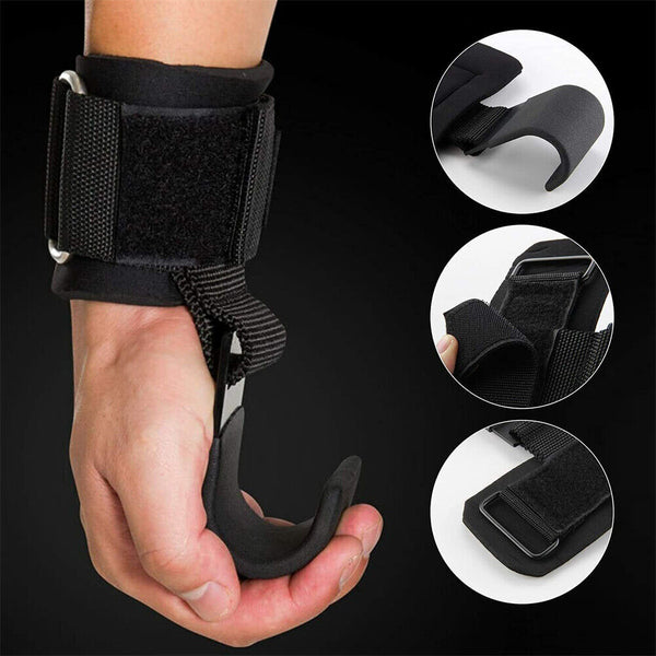 WEIGHT LIFTING POWER HOOKS POWER GRIPS WRIST SUPPORT BAR STRAPS GYM HOOK GLOVES