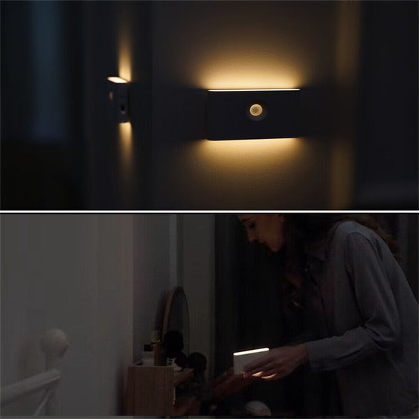 Smart LED Night Light Motion Sensor Closet Cabinet Bedside Lamp USB Rechargeable