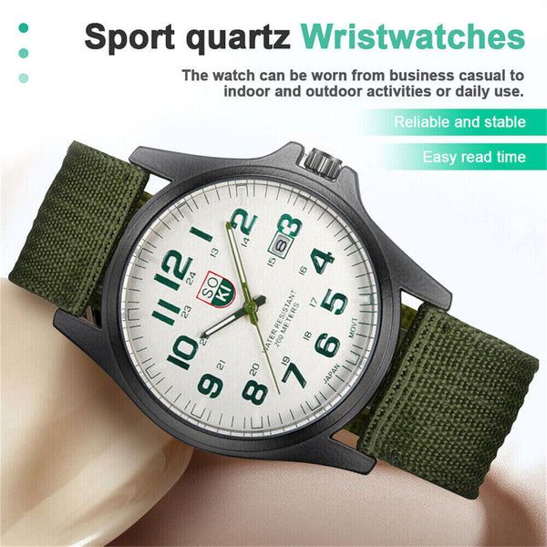 1/2x Mens Date Stainless Steel Military Sports Analog Quartz Army Wrist Watch