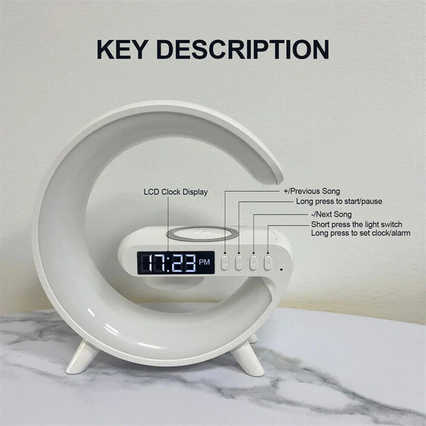 Smart Lamp Bluetooth Speaker Wireless Charger RGB AlarmClock Night Light Battery