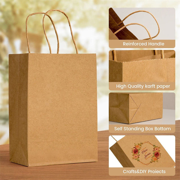 Bulk Kraft Brown Paper Bags with Handles Craft Merchandise Shopping Retail Bags