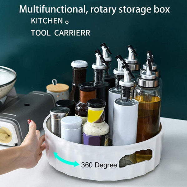 Kitchen Rotating Storage Spice Rack Organiser Round Bathroom Pantry Shelf Holder