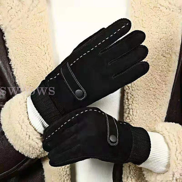 Winter Warm Men Thick Leather Gloves Driving Gloves Touch Screen Mitten Thermal