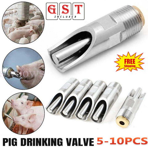 Up To 10PC Stainless Steel Pig Nipple Drinker Feeder Valve Drinker Waterer Brass