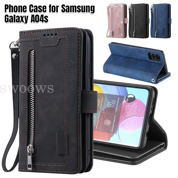 For Samsung Galaxy A04s Case Zipper Leather Wallet Stand Case Cover NEW