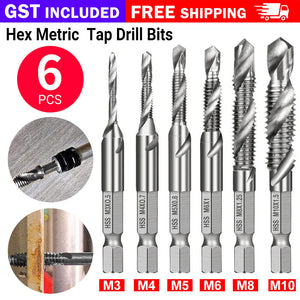 6X HSS Hex Shank Tap Drill Bits Metric Thread Screw Compound Tapping Set Tool