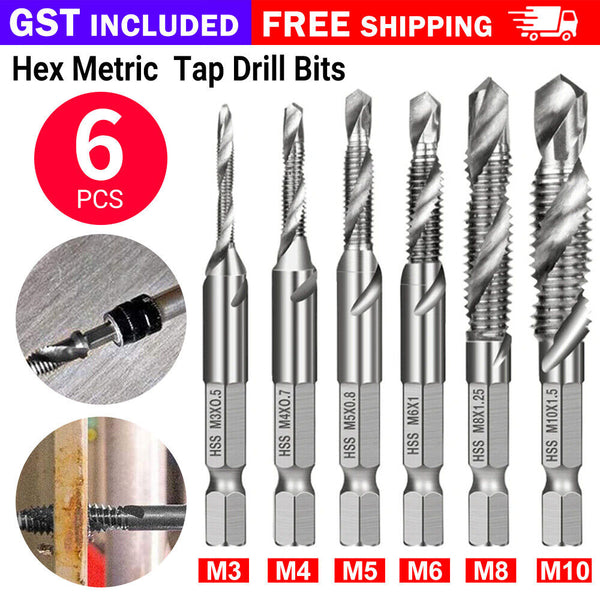 6X HSS Hex Shank Tap Drill Bits Metric Thread Screw Compound Tapping Set Tool