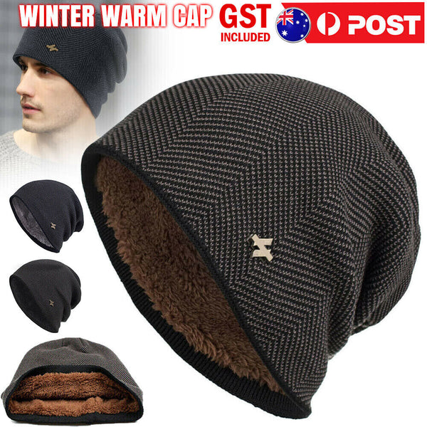 Thick Knitted Wool Hat Winter Warm Cap Men Women Beanie Fleece Ski Skating Cap