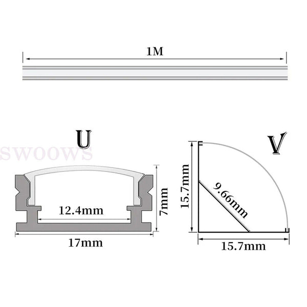 1-6Pcs 1M Aluminium Channel Holder U/V Style For LED Strip Light Bar Lamp Black