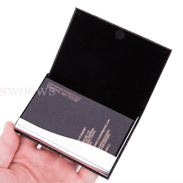 Business Card Holder Case PU Leather Stainless Steel Multi Magnetic Closing Case