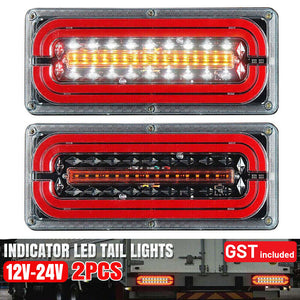 2PCS 12V-24V Sequential Indicator LED Tail Lights Trailer Caravan Truck Stop