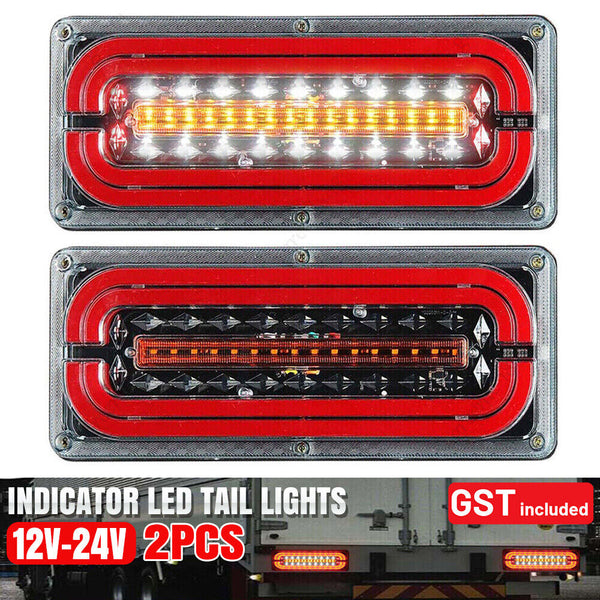 2PCS 12V-24V Sequential Indicator LED Tail Lights Trailer Caravan Truck Stop