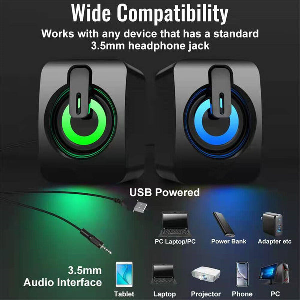 Surround Sound System LED Speakers Gaming Bass USB Wired for Desktop Computer PC