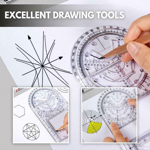 Multifunctional Geometric Ruler Drawing Template School Office Measuring Tool AU