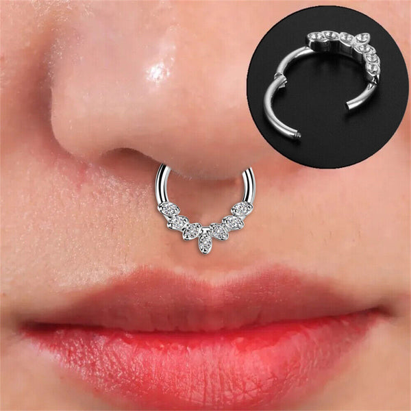 Surgical Steel 16g CZ Hinged Ring Clicker Nose Ear Tragus Septum Piercing 1pc