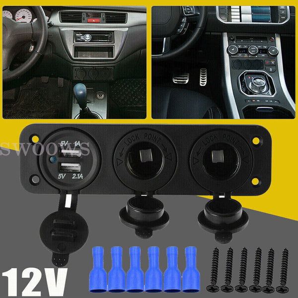 12V-24V Dual USB Charger Power Socket Plug Panel Car Boat Voltmeter Outlet