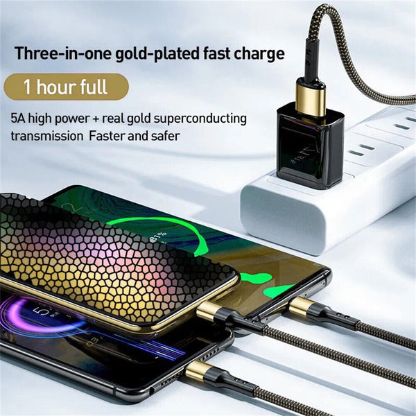 Multi Charging Cable 5A 3 in 1 Multiple USB Super Fast Long Charging Cable Cord