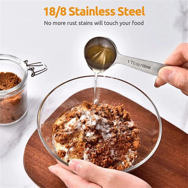 6pcs Measuring Spoons Set Stainless Steel Jugs Tea Coffee Kitchen Baking Tool AU