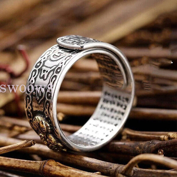 NEW Feng Shui Pixiu Mani Mantra Protection Wealth Quality Lucky Adjustable Ring