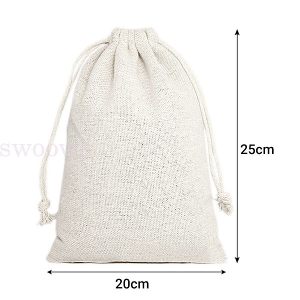 10-100X  Drawstring Storage Bags Calico Bags Natural Linen Tote Gift Bag Bulk