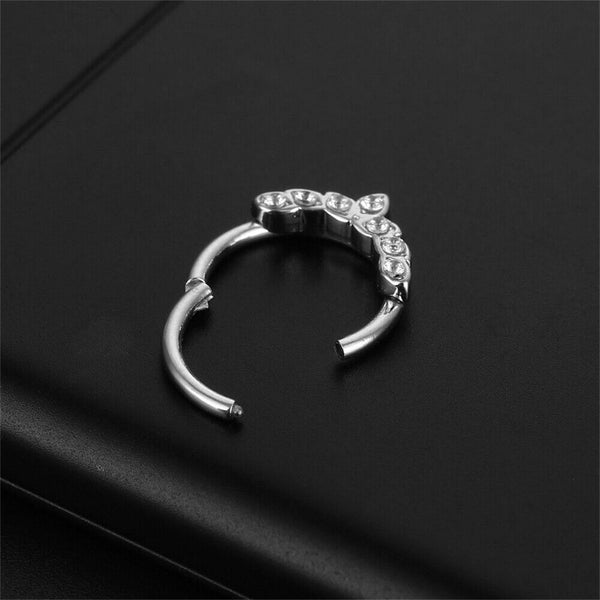 Surgical Steel 16g CZ Hinged Ring Clicker Nose Ear Tragus Septum Piercing 1/2pc