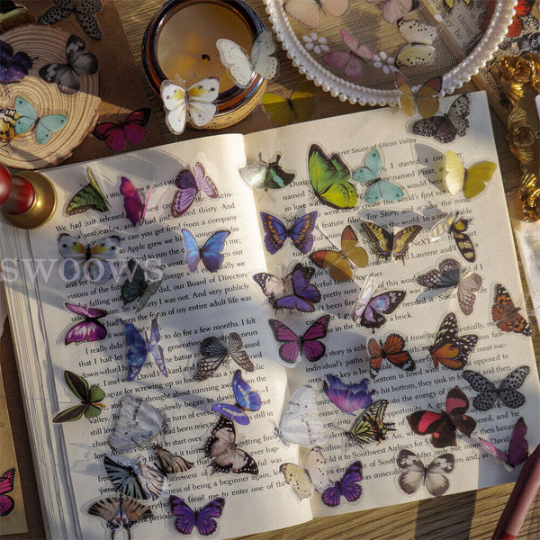 40 PCs Scrapbooking Butterfly Stickers Journal Diary PET Transparent Sticker DIY