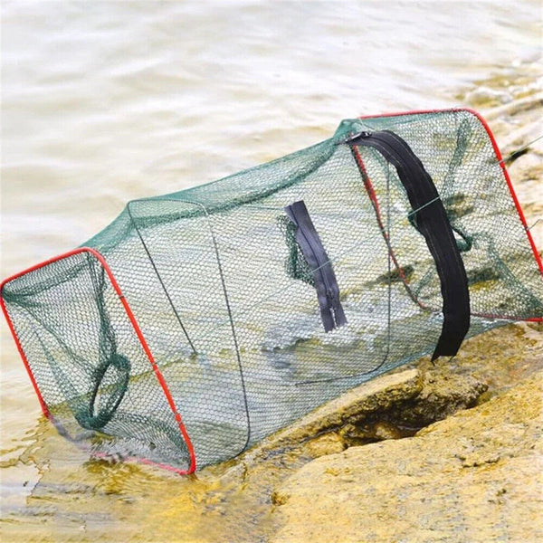 Foldable Fishing Shrimp Fish Crab Yabbie Bait Net Trap Cast Dip Cage 2 Hole AU