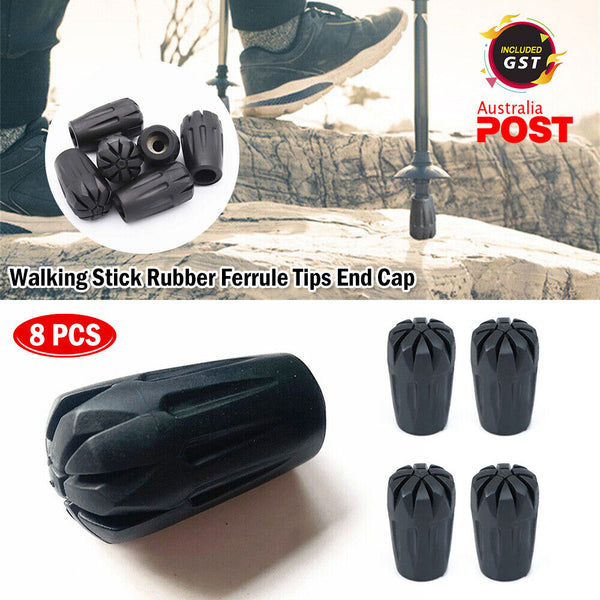 8pcs Black Spare Walking Stick Trekking Hiking Pole Rubber Ferrule Tips End Cap