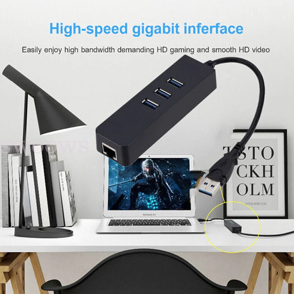 2PCS 100Mbps USB 3.0 HUB 3 Port with RJ45 Ethernet Adapter to PC MAC Laptop NEW