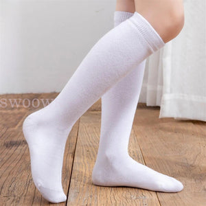 Cotton Long School Knee High Black White Navy Blue Socks Kids Boys Girls New AU