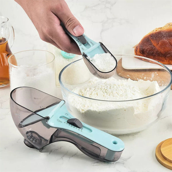 2pcs Baking Adjustable Plastic Scale Gauge Scoop Kitchen Measuring Spoons