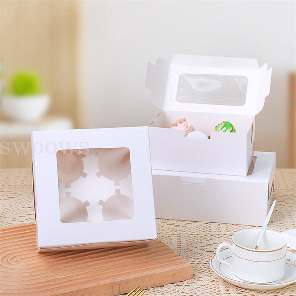 Cupcake Box Cases 4/6 holes Clear Window Cupcake Display Boxes Muffin Cup