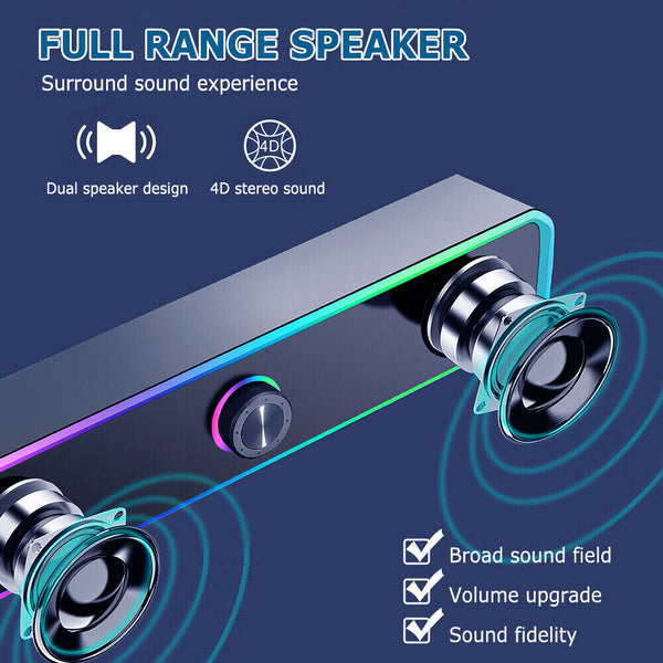 Wired USB Powered/Bluetooth 5.0 Computer Stereo Laptop Speakers for Desktop PC