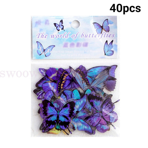 40 PCs Scrapbooking Butterfly Stickers Journal Diary PET Transparent Sticker DIY