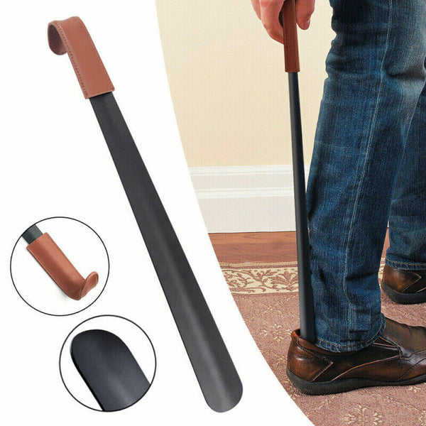 42cm Shoe Horn Long Leather Metal Handle Shoehorn Stainless Steel Lifter Tool AU