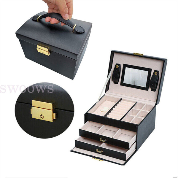 Jewellery Box Organizer Case Holder Storage Earring Ring Jewelry Display Leather