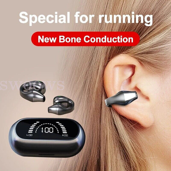 Bone Conduction Earbuds Bluetooth Wireless Clip On-Ear Earring Headphones Sports